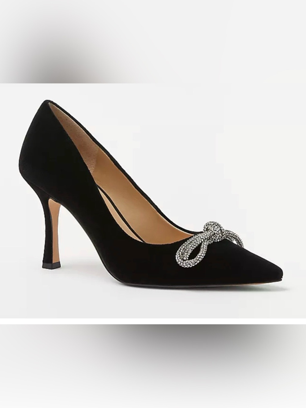 NEW ANN TAYLOR BLACK CRYSTAL BOW VELVET MILA PUMPS HIGH HEELS SHOES 6.5